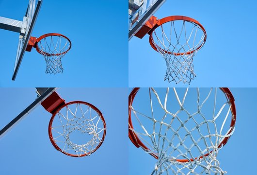 Combined photos of basketball hoop.
