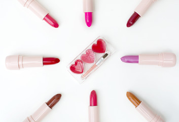 Obraz premium beautiful heart shap creamy lip pallete and various colors of li