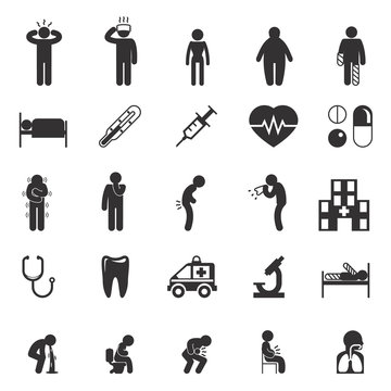 Sick icons. People vector pictograms