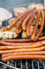 barbecue with delicious grilled meat on grill