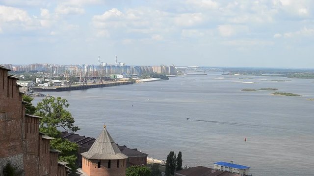 Nizhny Novgorod,Russia. A view of the wall of the Kremlin and the confluence of the rivers Oka and Volga