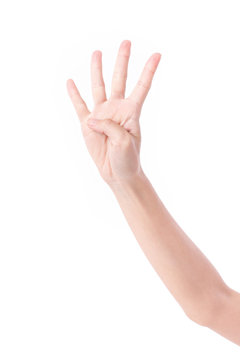 hand pointing up 4 fingers, studio isolated