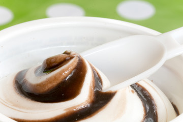 Close up macro ice cream chocolate cream