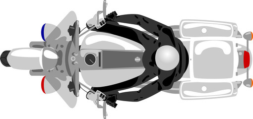 Police patrol heavy motorcycle with policeman top view