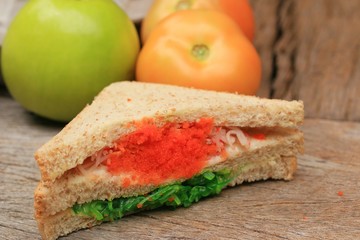 Seaweed salad and sandwich