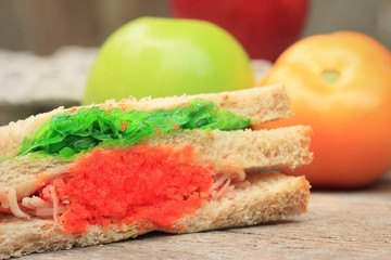 Seaweed salad and sandwich