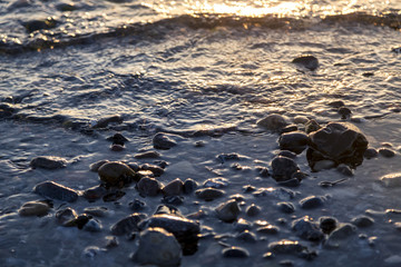 wet pebbles at the sunset for backgrounds