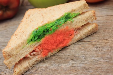 Seaweed salad and sandwich