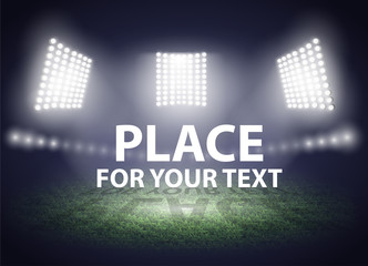 Stadium lights. Three spotlights on a football field. Vector illustration.