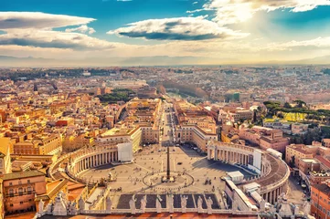 Rolgordijnen Sint-Pietersplein in Vaticaan en luchtfoto van Rome © sborisov