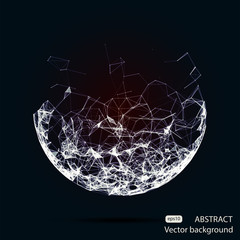Abstract vector mesh spheres. Futuristic technology style. Elegant background for business presentations. Flying debris. 