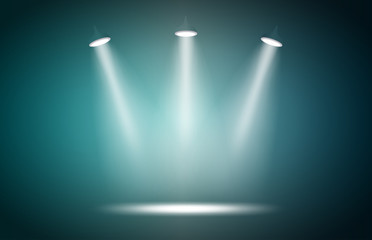 three white spotlight in dark atmosphere.