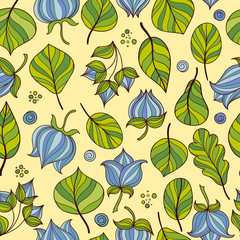 Flowers and leaves seamless pattern. Vector floral background