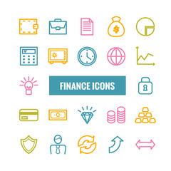 Set of finance and money linear icons.   Thin icons for print, web, mobile apps design