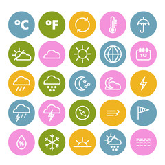 Collection of linear weather icons.  Thin icons for print, web, mobile apps design