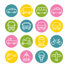 Set of linear transportation icons.  Thin icons for print, web, mobile apps design