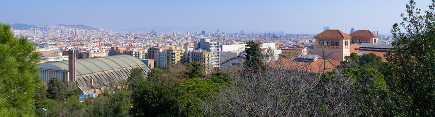 Panoramic cityscape of Barcelona from Montjuic Hill, Spain