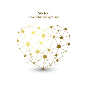 Gold vector heart made of connected points.
