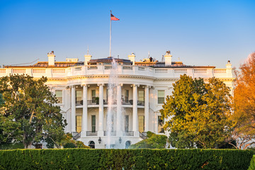Fototapeta na wymiar The White House illuminated by evening sun, Washington DC