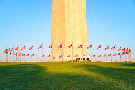 Washington Monument in Washington DC illuminated by morning sun