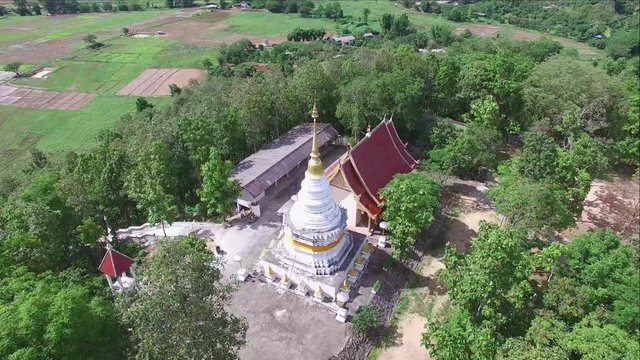Aerial view temple on the mountain.
