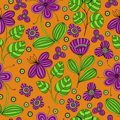 Beautiful Flowers set, Vector seamless pattern.
