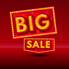 Retro sign with lamp Big Sale banner. Retro sale banner. Vector illustration.
