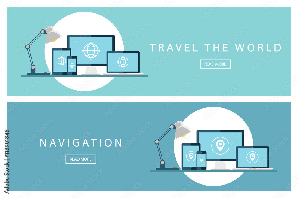 Poster set of flat design travel concepts. travel the world and navigation. banners for web design, marketi