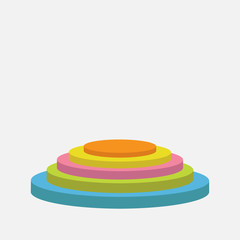Colorful round stage podium. Empty pedistal for display. 3d realistic platform for design. Isolated. White background. Template. Flat design.