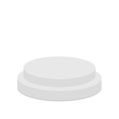 Round stage podium. Empty pedistal for display. 3d realistic platform for design. Isolated. White background. Template. Flat design.