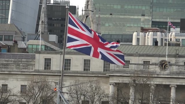 UK flag union jack waving in london