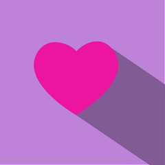 Pink heart on lilac background with shadow. Vecto illustration.