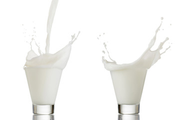 splash of milk in a glass isolated on white