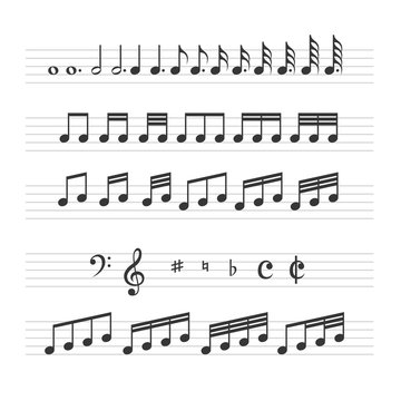 Music Note Sign Set on White Background. Vector