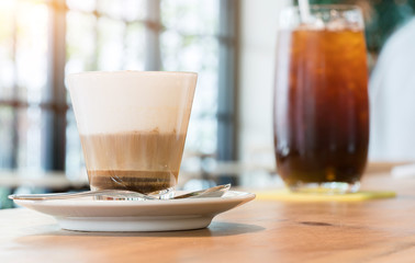 hot fresh coffee on the desk

