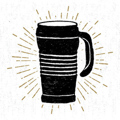 Hand drawn icon with a textured thermo cup vector illustration.