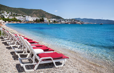 White Sunbeds on the Bodrum beach