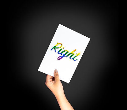 Right on card with hand holding; LGBT color flag
