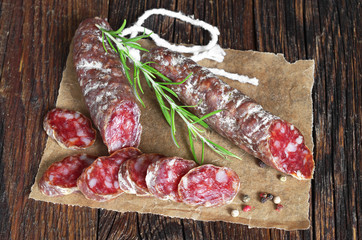 Salami sausages sliced