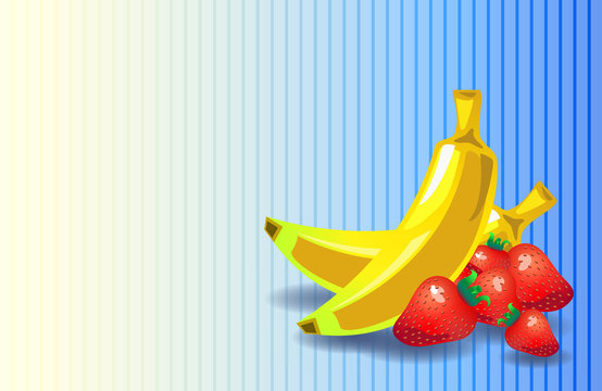 Strawberry banana flat vector background