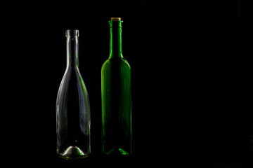 glass bottle, empty, original, on black background