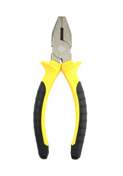 Yellow pliers on a white background