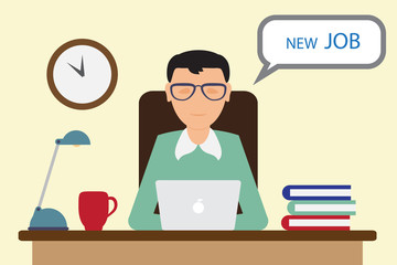 Office worker sitting at the table and working