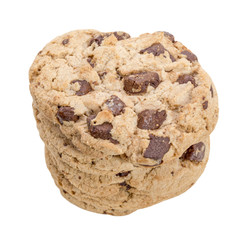 Chocolate chip cookies isolated on white background