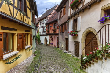 Fototapeta na wymiar Rempart-sud street in Eguisheim, Alsace, France