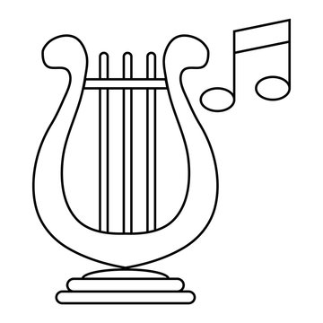 Lyre and two notes icon, outline style