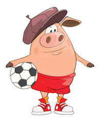 Fototapeta premium Illustration of a Cute Pig Footballer. Cartoon Character