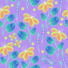 Beautiful Flowers set, Vector seamless pattern.
