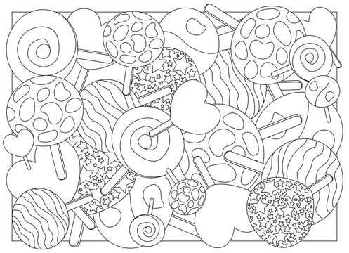 Adult coloring page lollipop candy vector illustration