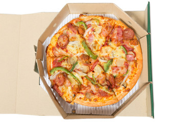 Pizza in delivery box Isolated on white